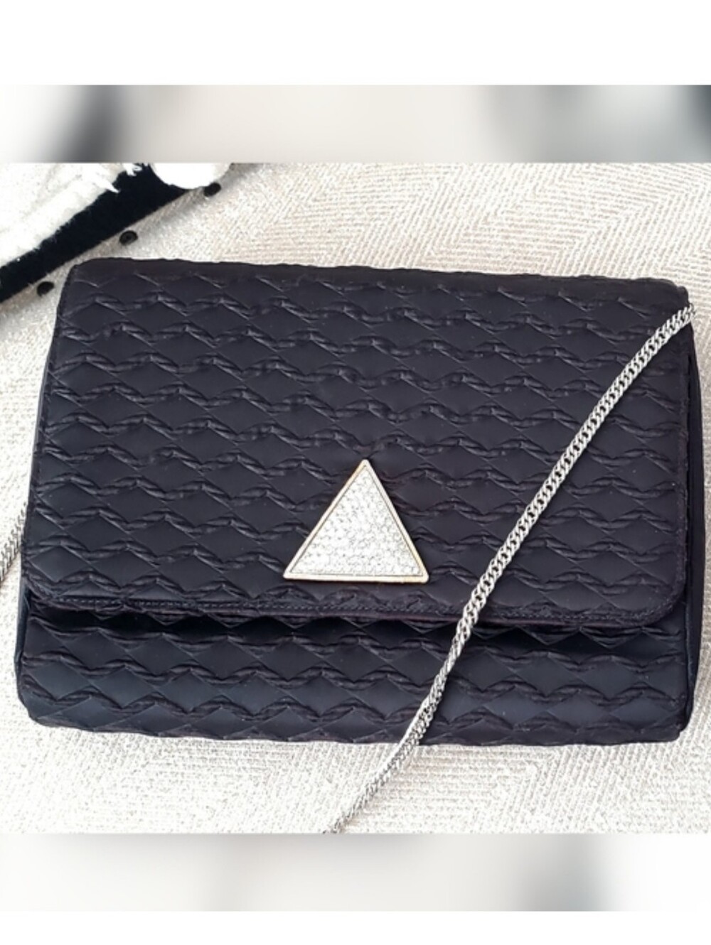 Miss Lewis Vtg Art Deco Black Satin/Textured, Diamond Embellishment Handbag EUC - Picture 2 of 16